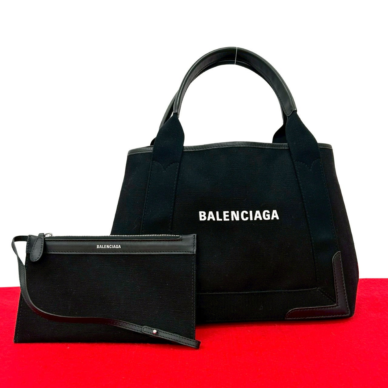 【良品】バレンシアガ　ネイビーカバス　ハンドバッグ　ロゴ　キャンバス　レザー BALENCIAGA バレンシアガ ネイビー カバス ハンドバッグ – Trip