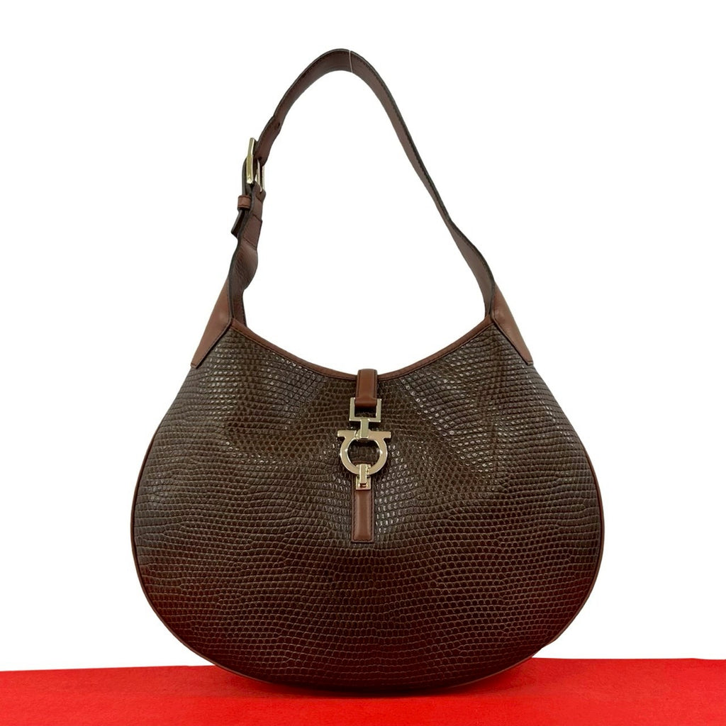 Salvatore Ferragamo フェラガモ ショルダーバッグ 21 5715 ブラウン リザード型押しレザー レディース ゴールド金具【本物保証】 Salvatore Ferragamo サルヴァトーレフェラガモ ショルダーバッグ – Trip