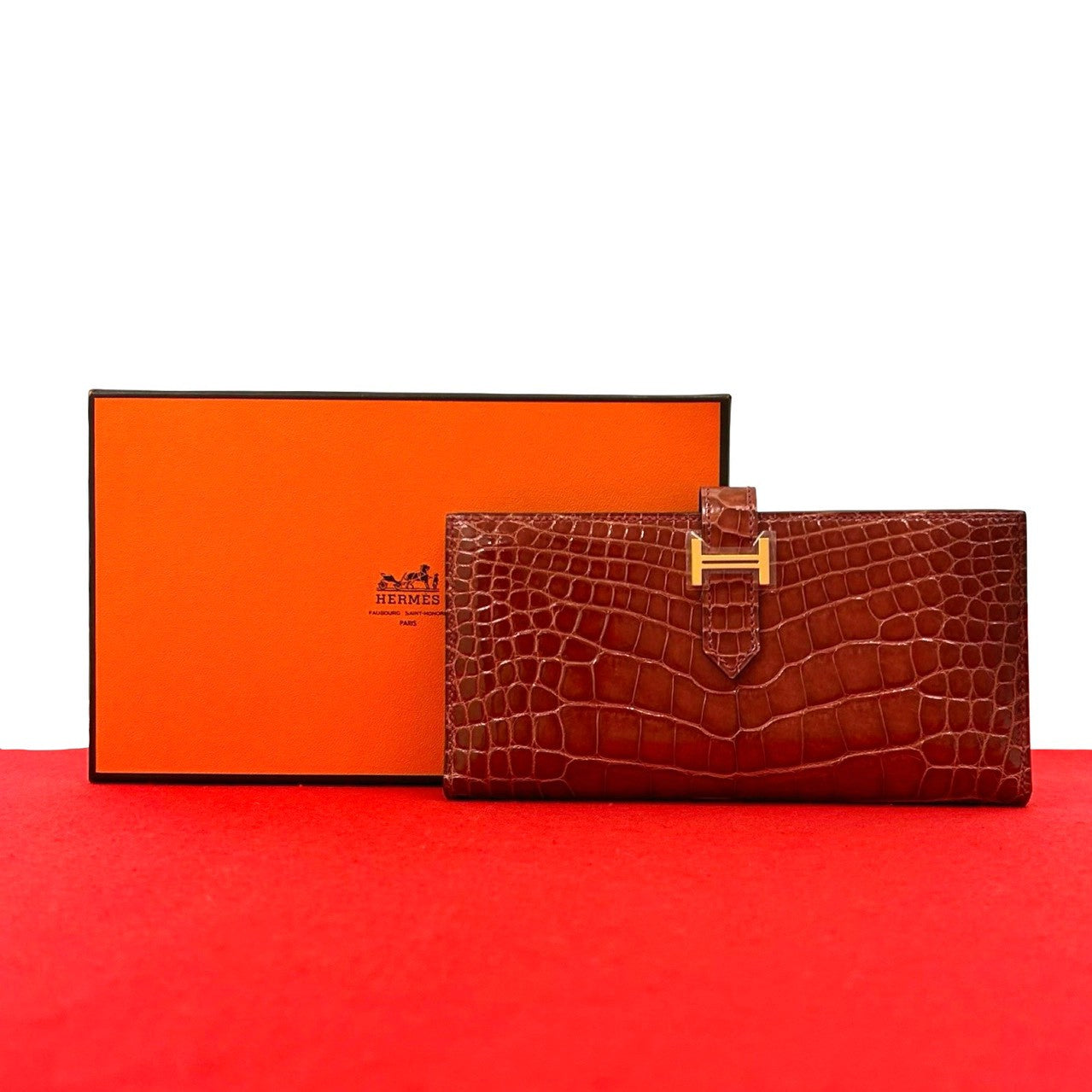 【HERMES】エルメス ベアンスフレ ヴォーエプソン 茶/赤 □L レディース 長財布 HERMES エルメス ベアンスフレ 長財布 – Trip