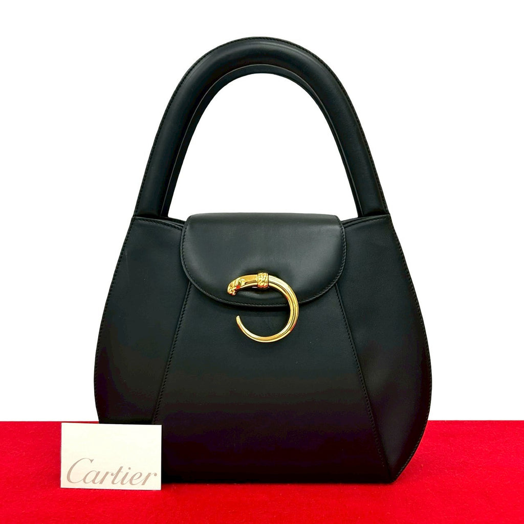 Cartier ブラック レザー ハンドバッグ Cartier カルティエ ハンドバッグ ブラック ダブルC レザー ボストン