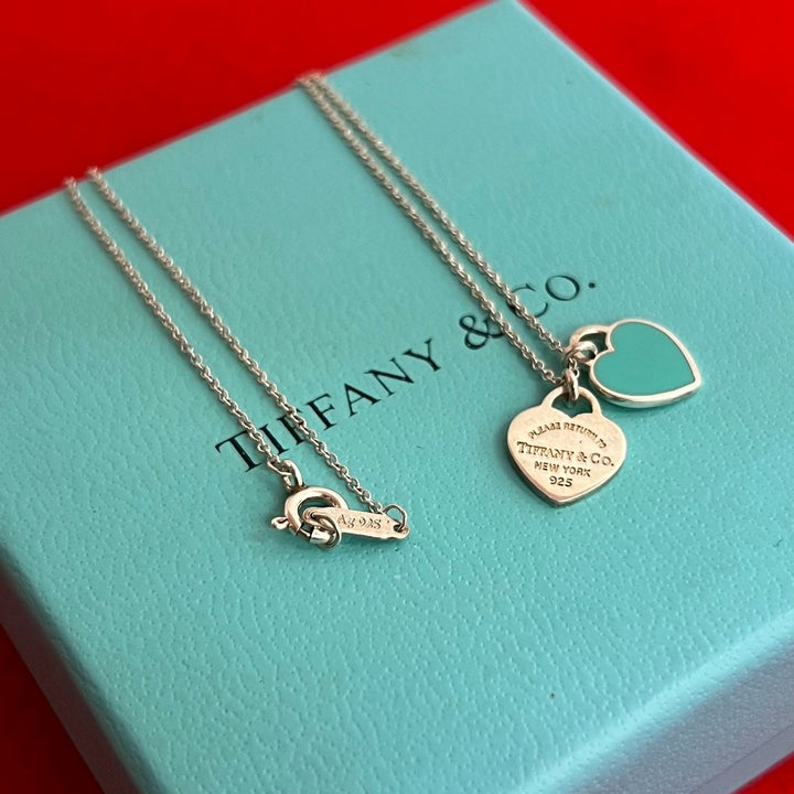 Necklace Tiffany Return Toe Double Heart Blue