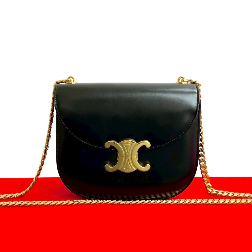 M02-k029 CELINE セリーヌ ロゴ金具 マグネットフラップ レザ― ショルダーバッグ チャ CELINE - M02-k029 CELINE セリーヌ ロゴ金具 マグネットフラップ レザ