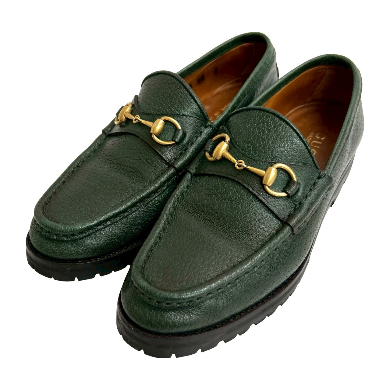 GUCCI グッチ　グリーン　美品　サイズ39 　ローファー グッチ GUCCI ラバーホースビットローファー シューズ グリーン メンズ