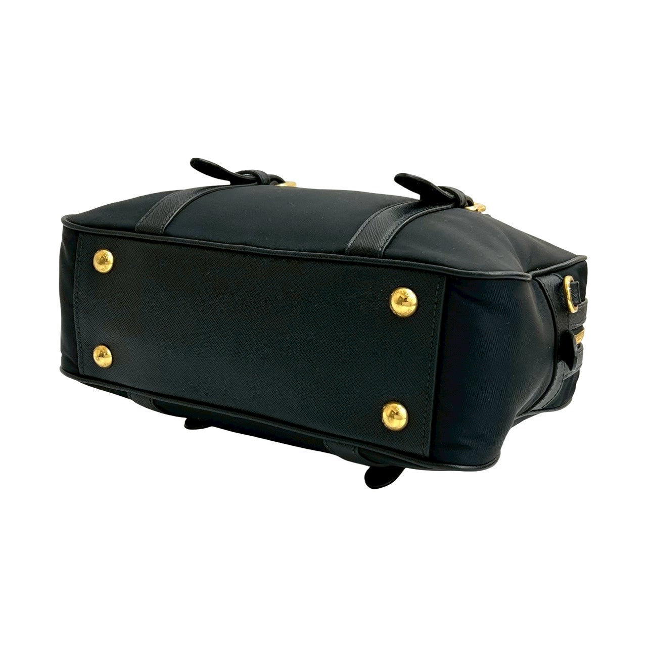 美品✨プラダ ショルダーバッグ レザー ナイロン ロゴ型押し ゴールド金具 黒 PRADA ロゴ金具ナイロンレザーワンショルダーバッグ | Hedy