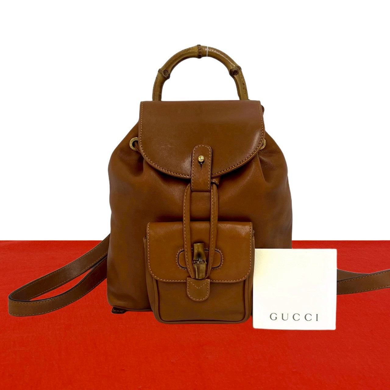GUCCI リュックサック バックパック ゴールドロゴ金具 がま口 レザー 茶色 GUCCI グッチ (Vintage) リュックサック – Trip