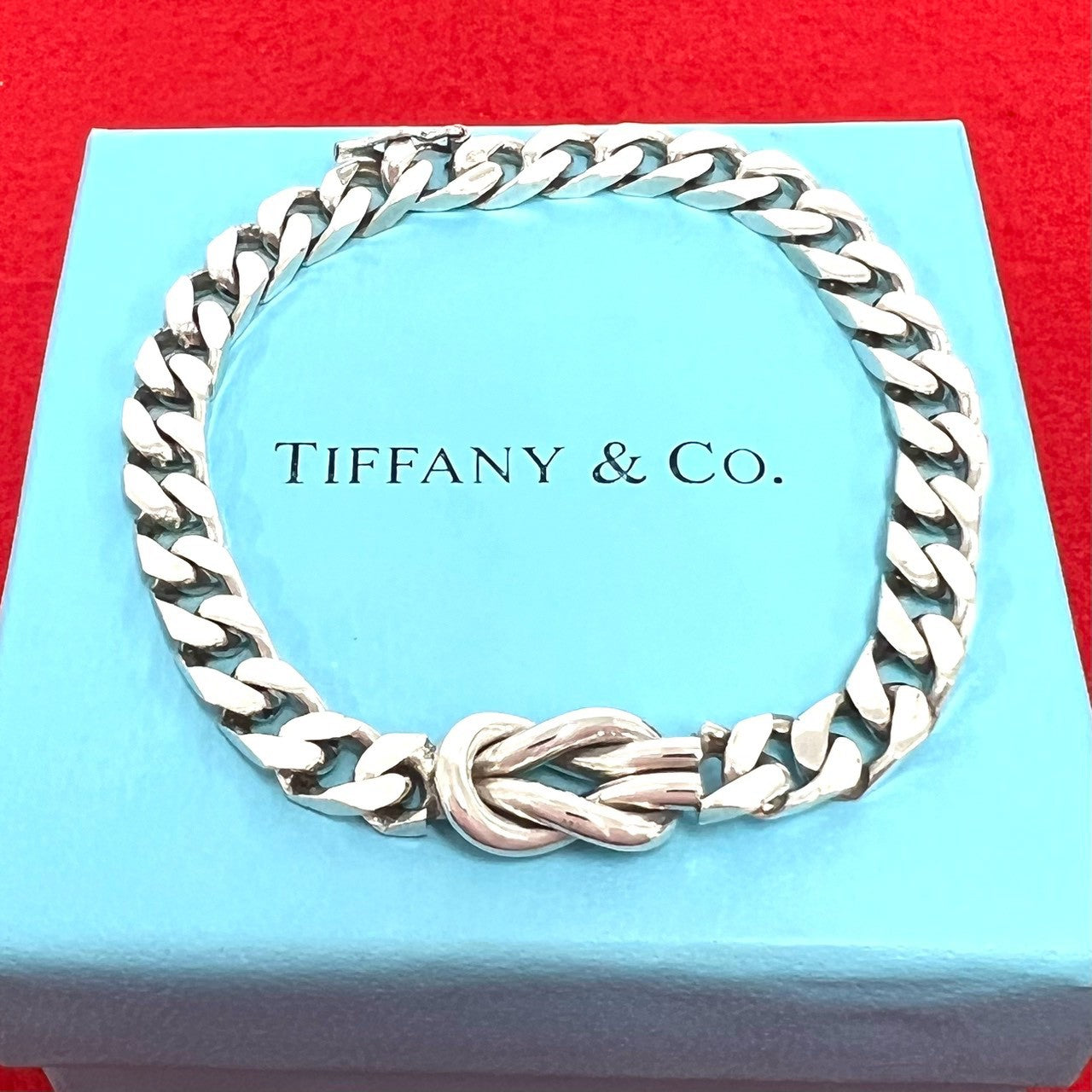 【美品】20cmティファニー センターノット 喜平チェーン ブレスレット SV TIFFANY&Co. ティファニー (Vintage) センターノット 喜平