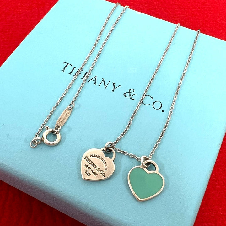 Necklace Tiffany Return Toe Tiffany Blue Double Heart Tag Pendant