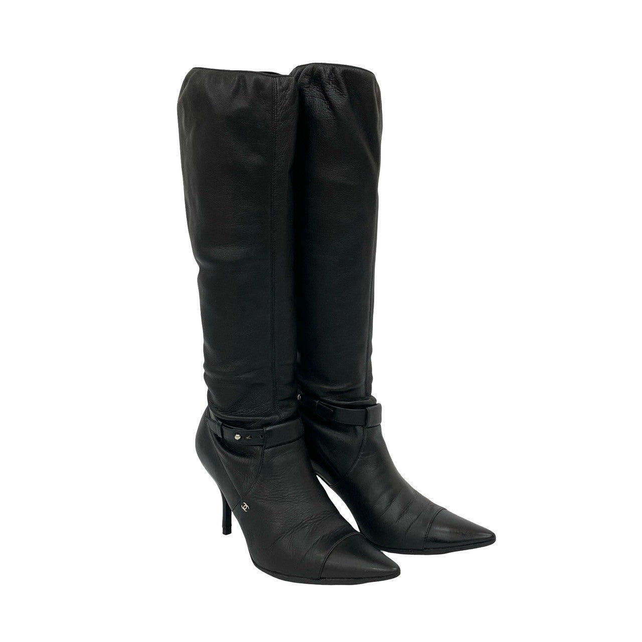 CHANEL ブーツ23.5cm スエードの黒 ≪23B☆≫シャネル CHANEL ロングブーツ スエード加工 (CHANEL/ロング