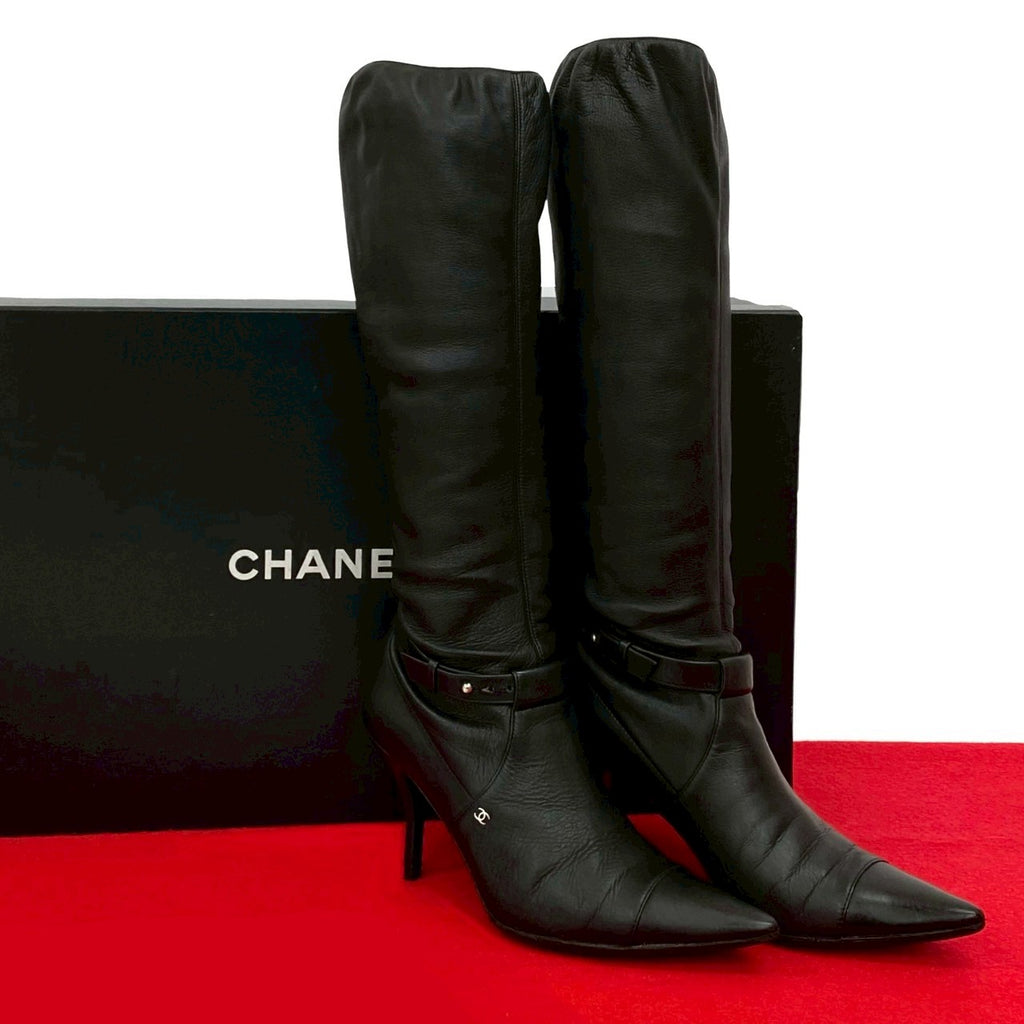 CHANEL ブーツ 37 CHANEL boots Shearling Nylon COCO Mark Boa Snow #37 Noir (Black