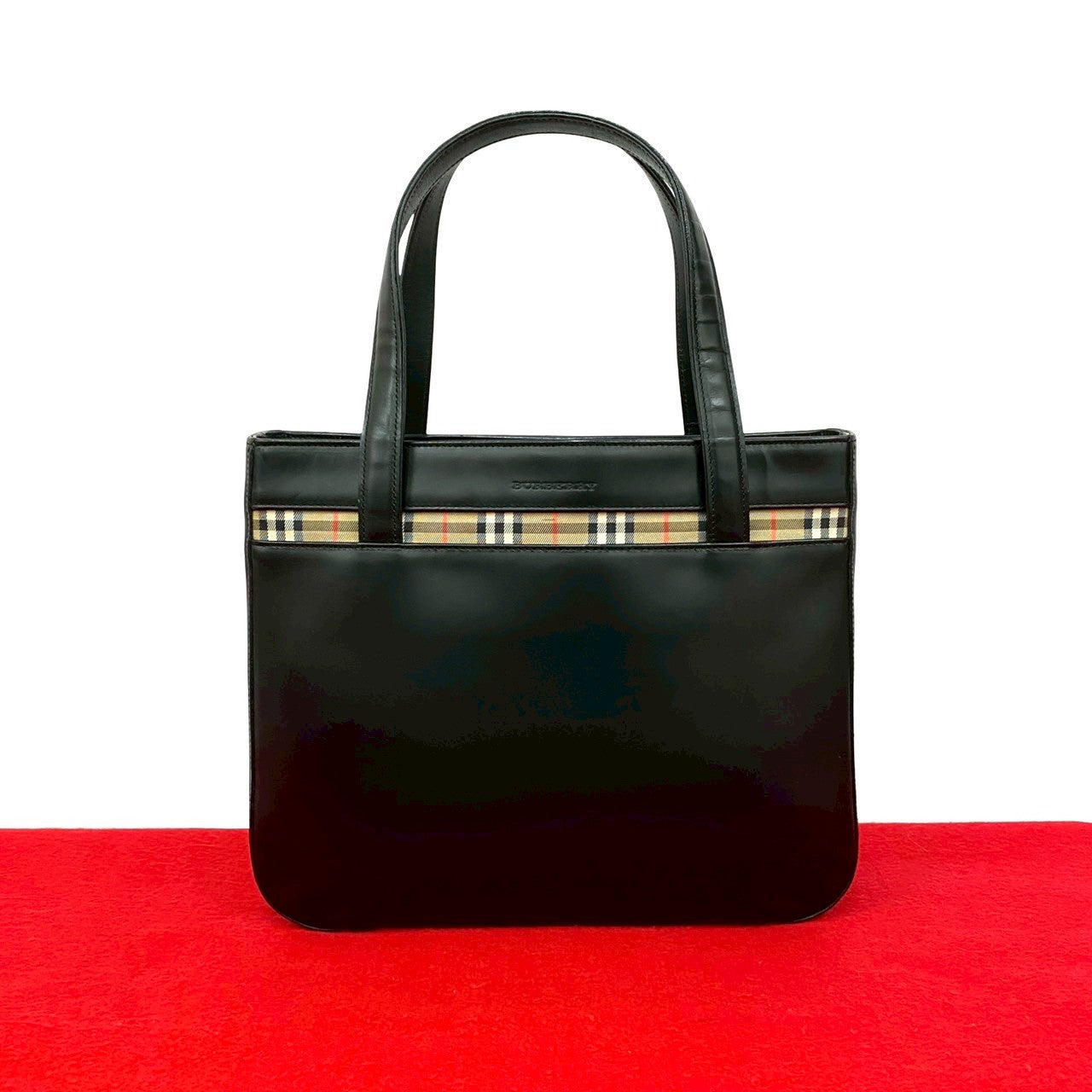 バーバリー ビンテージ ハンドバッグ ブラック BURBERRY バーバリー ハンドバッグ ブラック ロゴプレート レザー