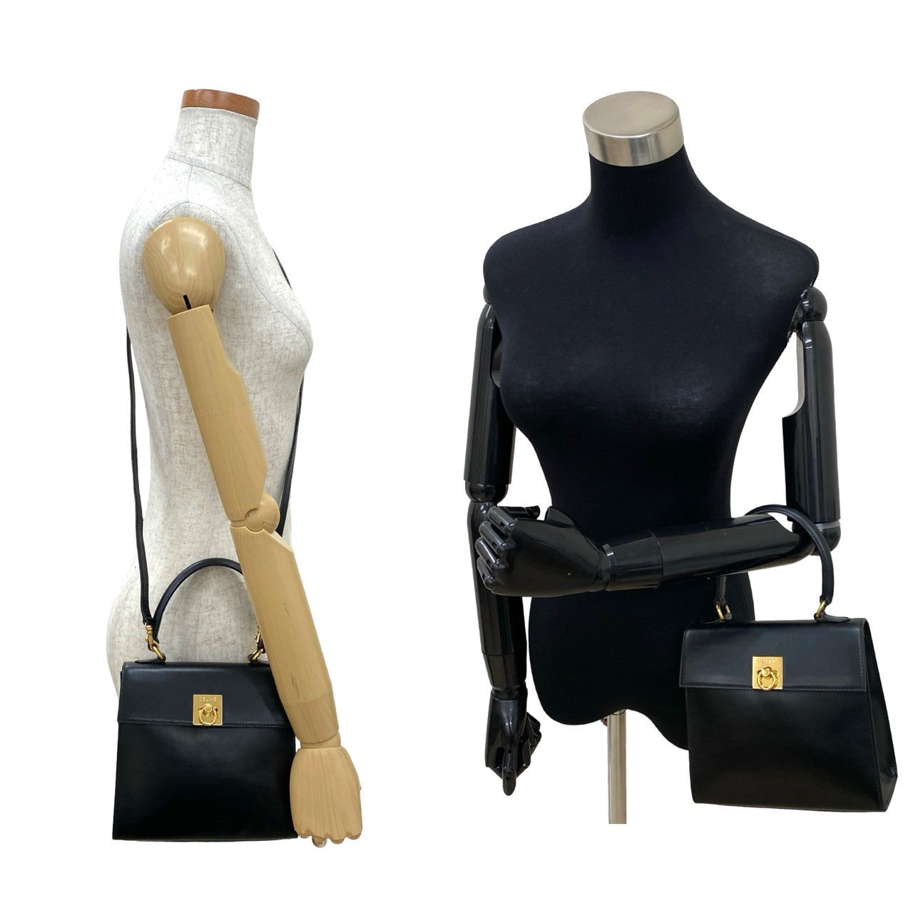 ショルダーバッグ CELINE vintage CELINE セリーヌ ショルダーバッグ ブラック ブラゾン型押し レザー