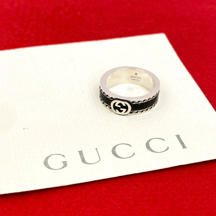 リング・指輪 グッチ インターロッキングG ブラックエナメル リング