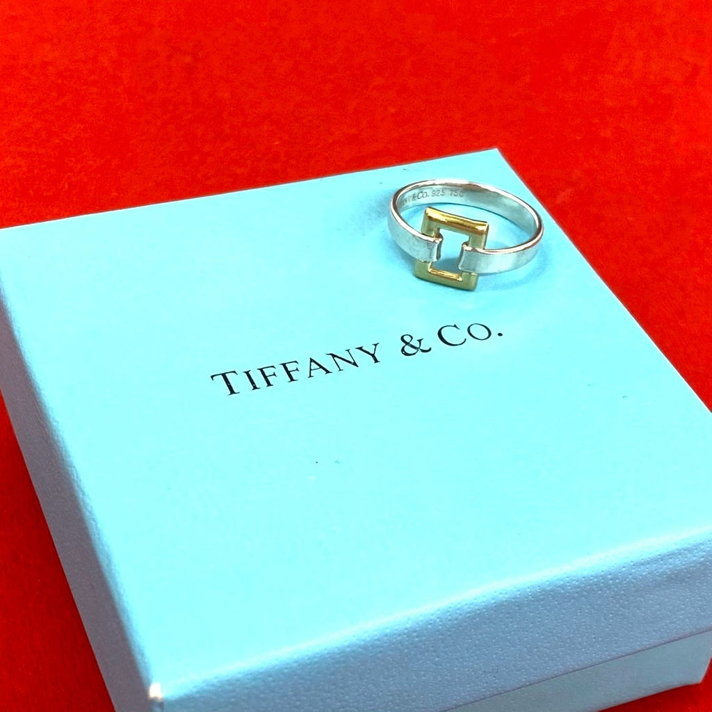 【13号】ティファニー TIFFANY&CO オープンスクエア リング コンビ TIFFANY&Co. ティファニー (Vintage) オープン スクエア リング 指輪